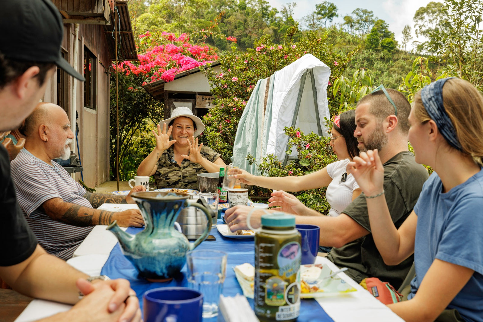 Lunch at the long table, Blue Sunrise